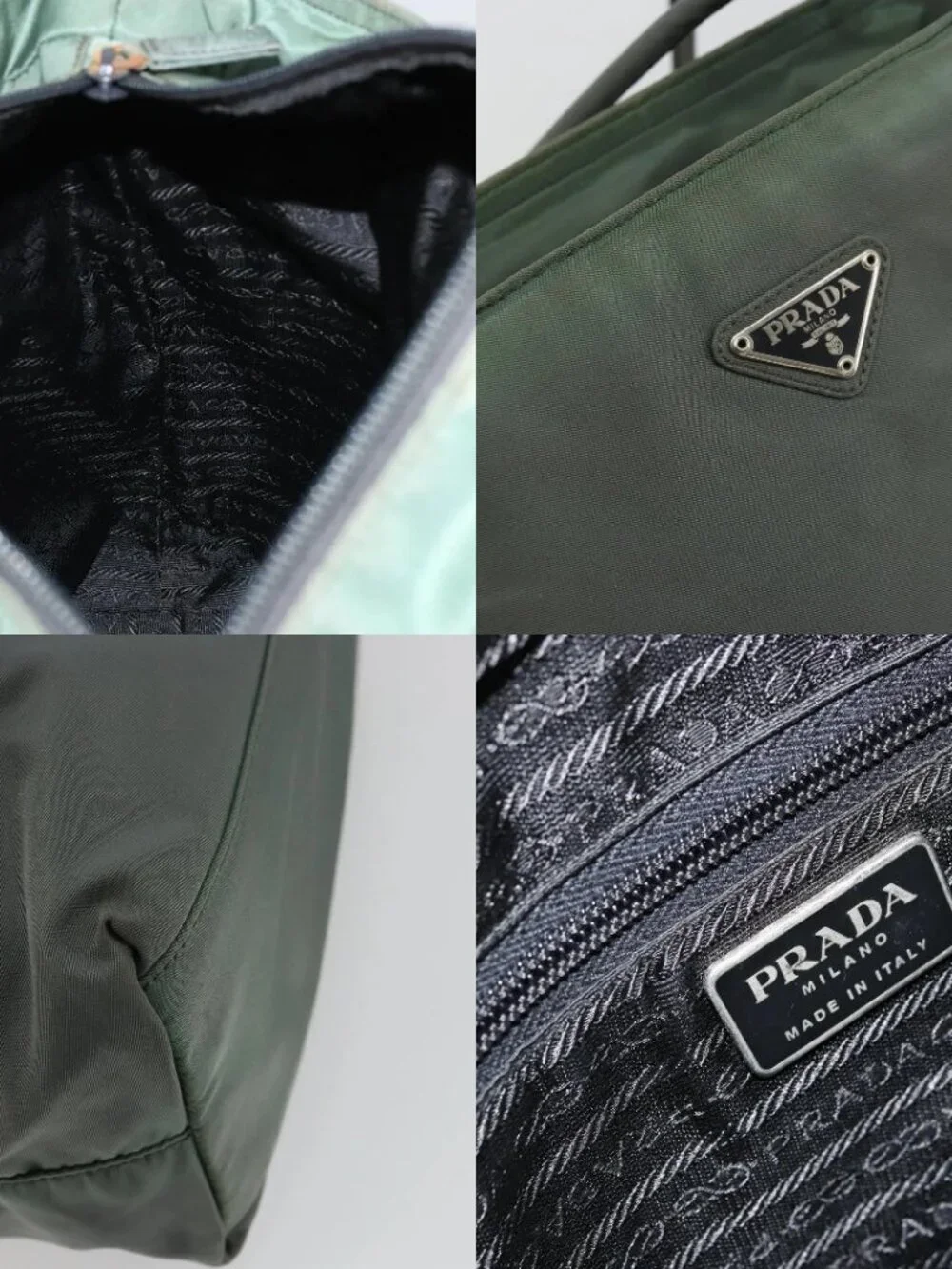 PRADA Tote Bag Nylon Green Silver Auth 175705
